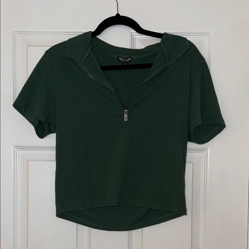 True Religion - Ribbed Zip-Up Crop Top